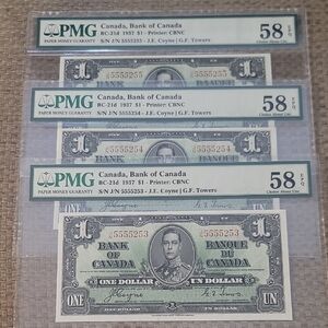 1937 Canadian One Dollar Banknotes